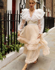 Statement Ruffle Tulle Tiered Maxi Skirt in Beige