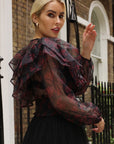Statement Organza Ruffle Crop Top in Red Rose Print