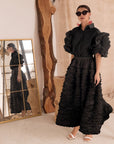 Double Layered Ruffles statements sleeves shirt top in black