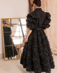 Statement Layered Ruffle Tulle Maxi Skirt In Black
