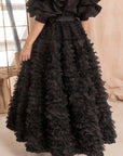 Statement Layered Ruffle Tulle Maxi Skirt In Black