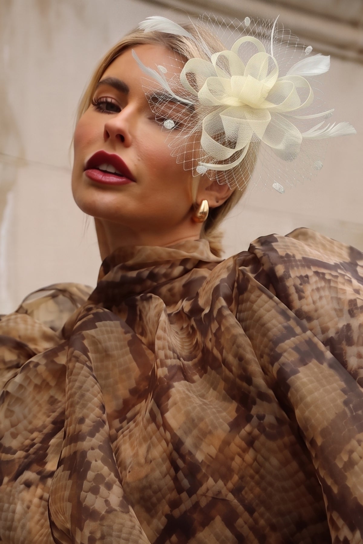 Feather Flower Fascinator with Netted Veil