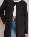 Statement Textured Floral Longline Cardigan in Black