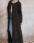 Statement Textured Floral Longline Cardigan in Black