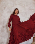Floral Appliqué Pleated Maxi Dress with Side Tie Waist