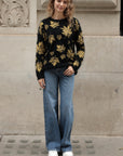 Leaves Print Neon Colour Fluffy Jumper (Yellow)