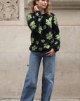 Leaves Print Neon Colour Fluffy Jumper