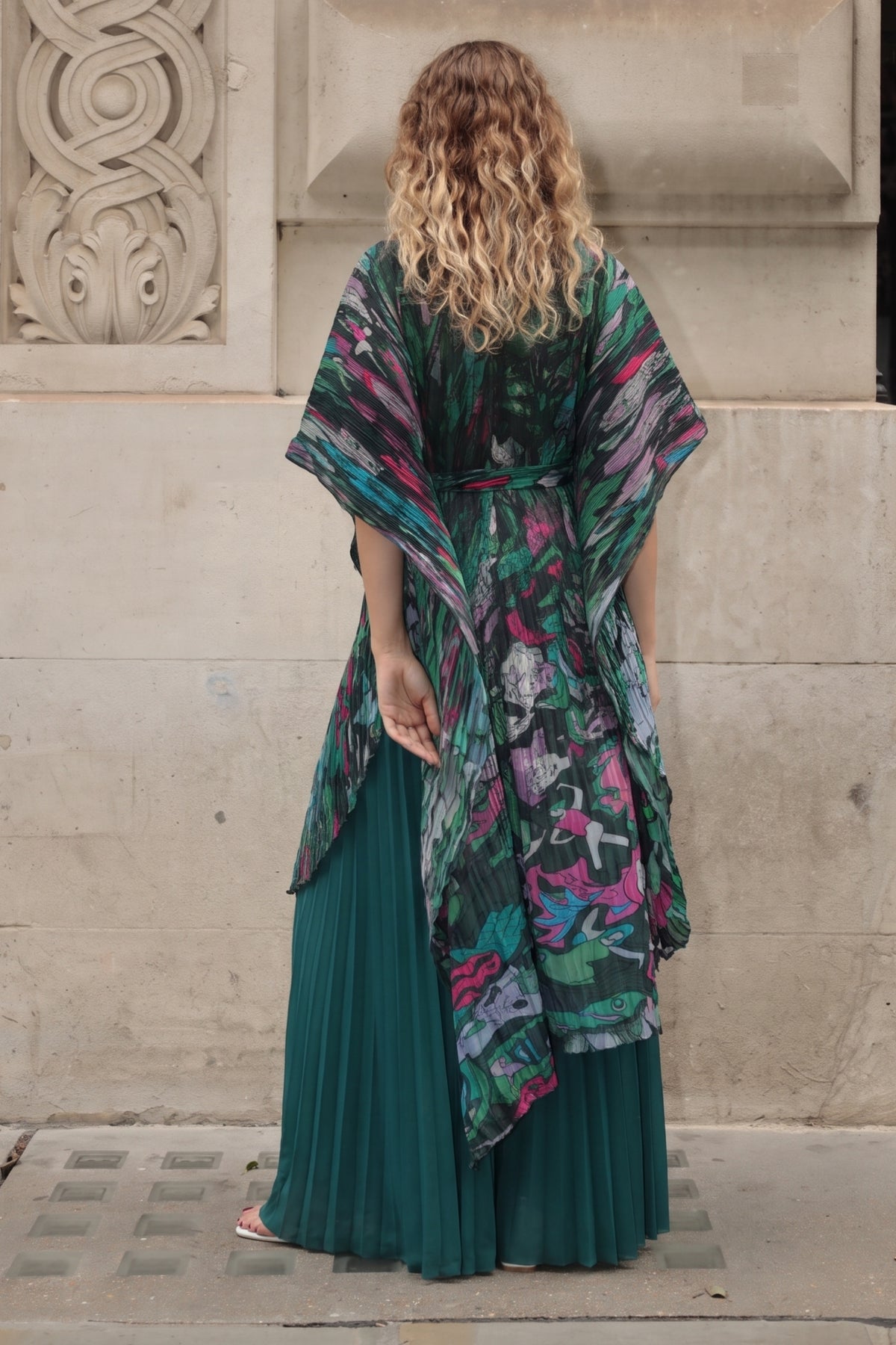 Pattern Print Pleated Blouse &amp; Trousers Set