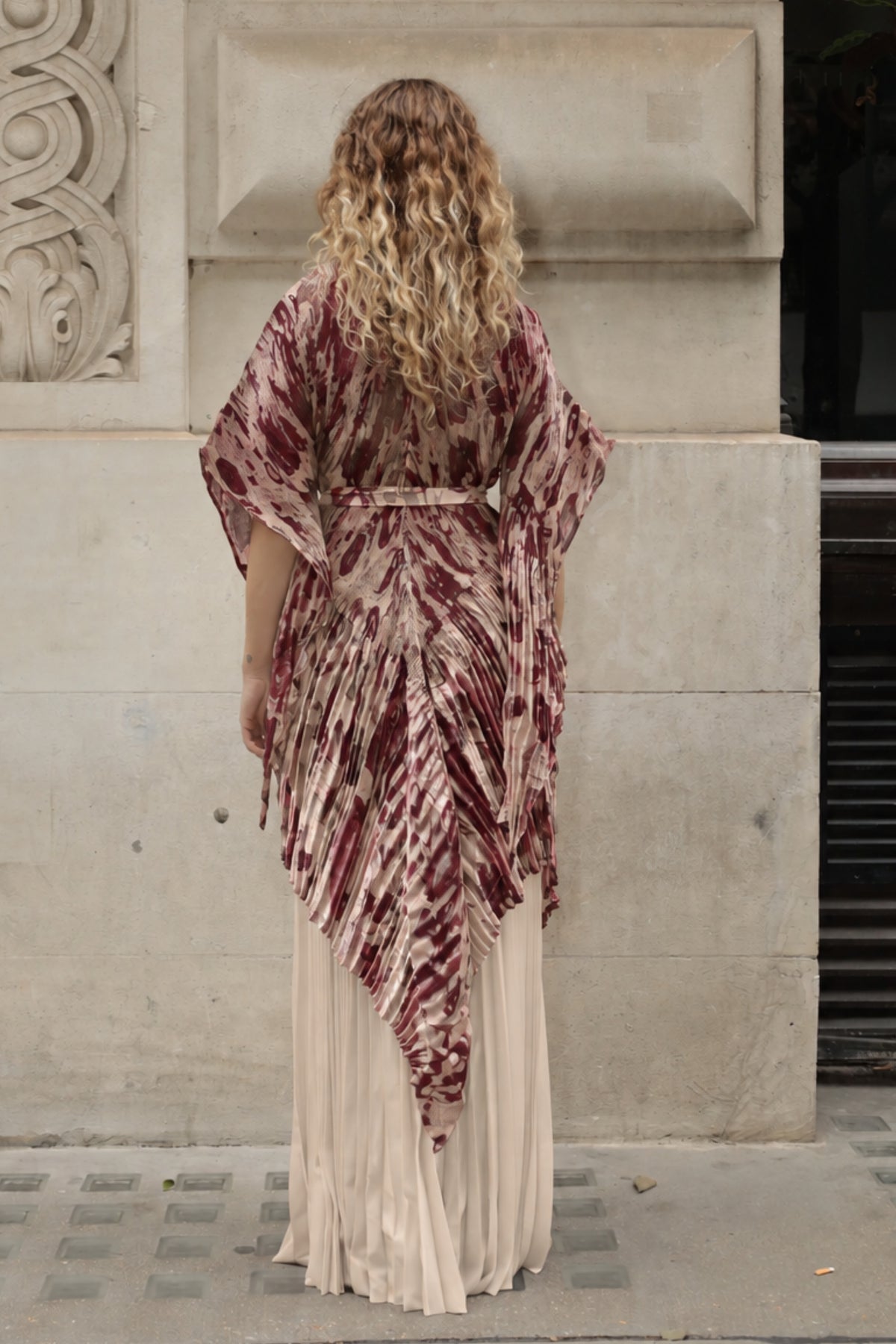 Pattern Print Pleated Blouse &amp; Trousers Set