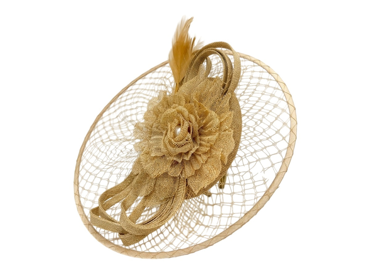 Statement Floral Feather &amp; Loop Mesh Fascinator