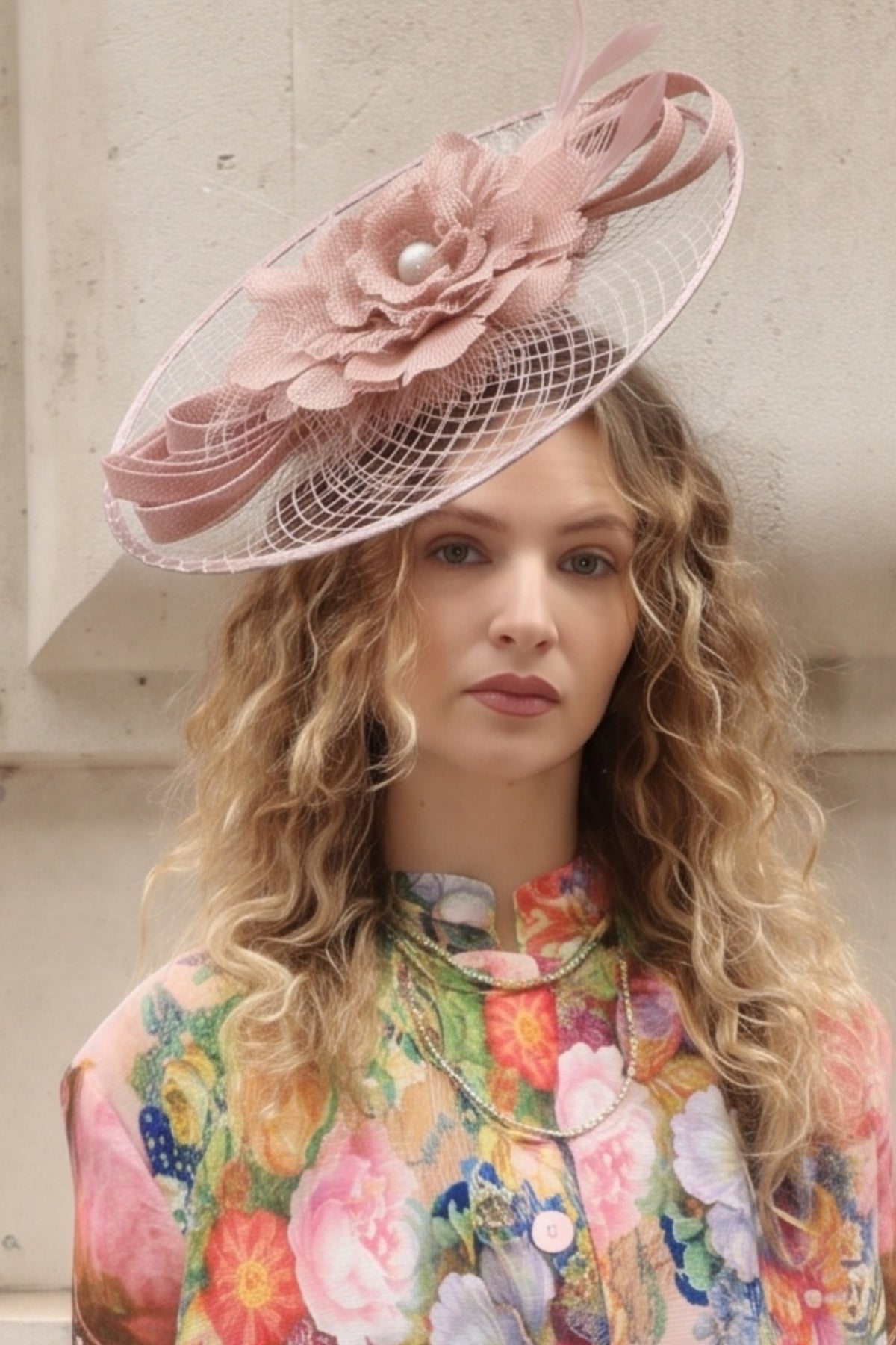Statement Floral Feather &amp; Loop Mesh Fascinator