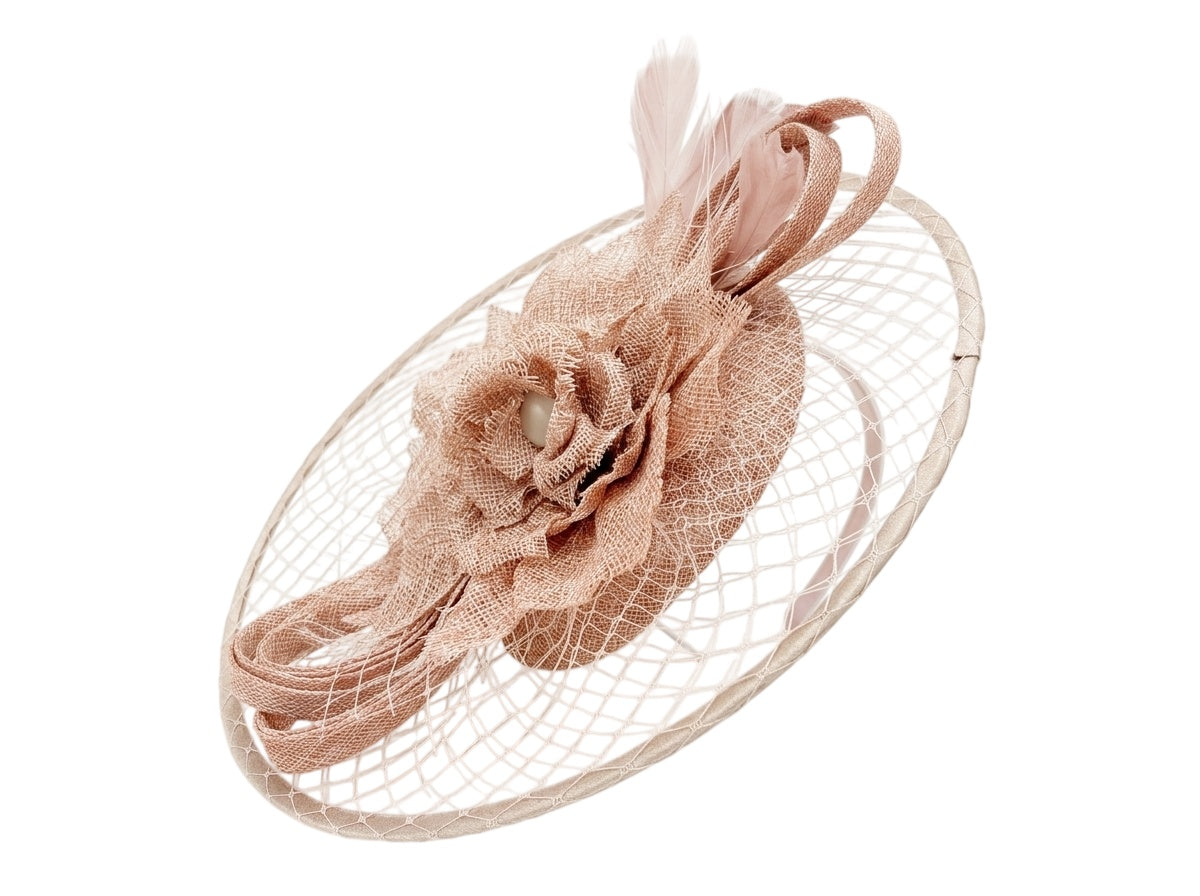 Statement Floral Feather &amp; Loop Mesh Fascinator