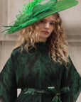 Statement Fascinator Hat With Feather Detail In Green