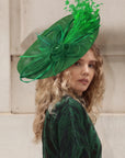 Statement Fascinator Hat With Feather Detail In Green