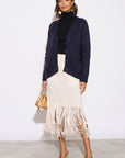 Navy color Cable Knitted Front Pockets Cardigan