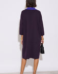 Contrast Lapel Belted Knitted Longline Cardigan in Purple