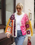Hand Crochet Floral Patchwork Shaggy Statement Cardigan