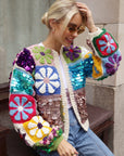 Hand Crochet Sequin Floral Granny Square Statement Cardigan