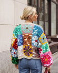 Hand Crochet Sequin Floral Granny Square Statement Cardigan