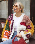 Hand Crochet Floral Patchwork Shaggy Statement Cardigan