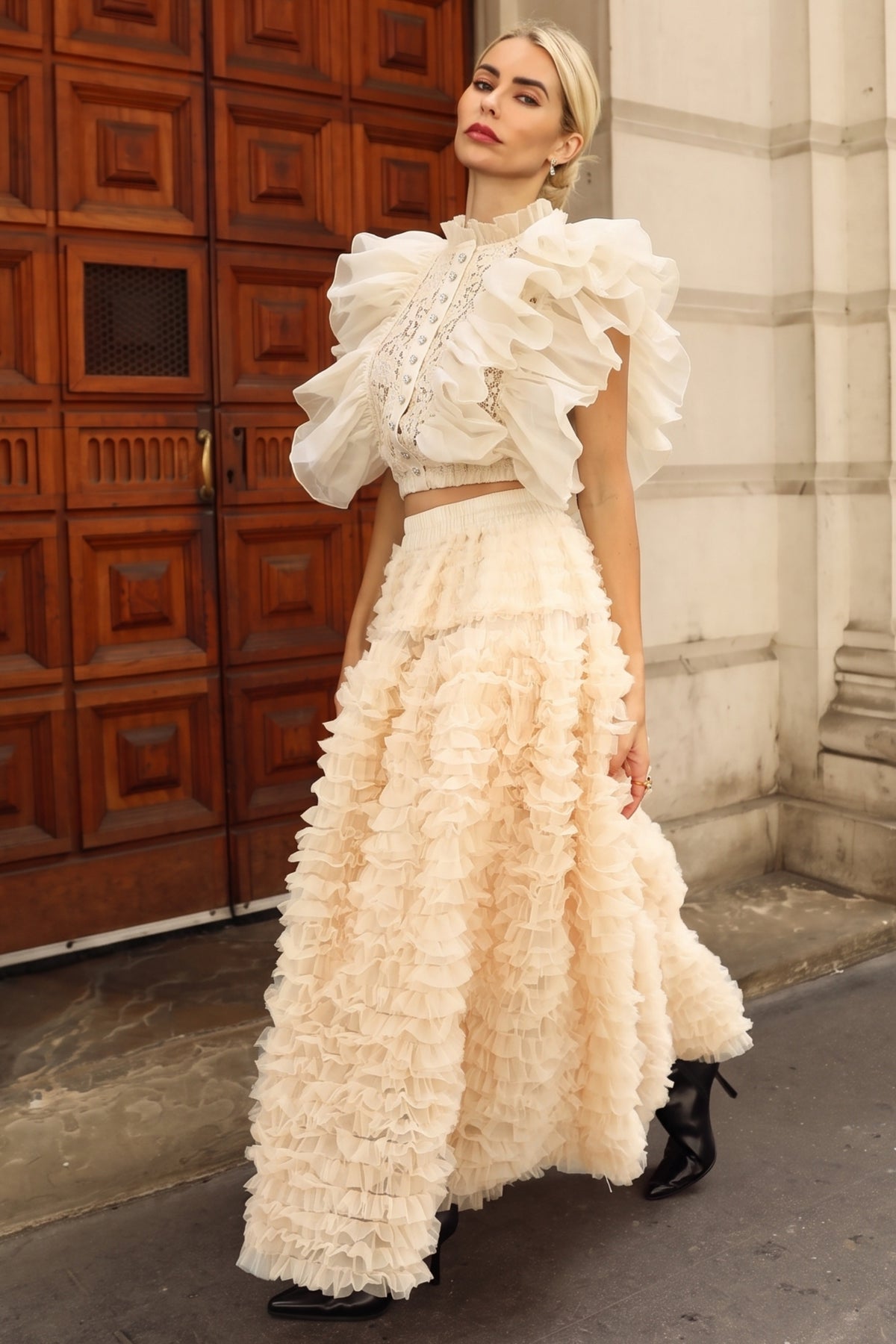 Statement Layered Ruffle Tulle Maxi Skirt