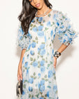 Statement Rose Print Ruffle Sleeve Mesh Maxi Dress