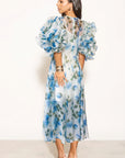 Statement Rose Print Ruffle Sleeve Mesh Maxi Dress