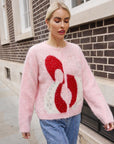 Statement Abstract Floral Embellished Fluffy Knit Cardigan in Pink