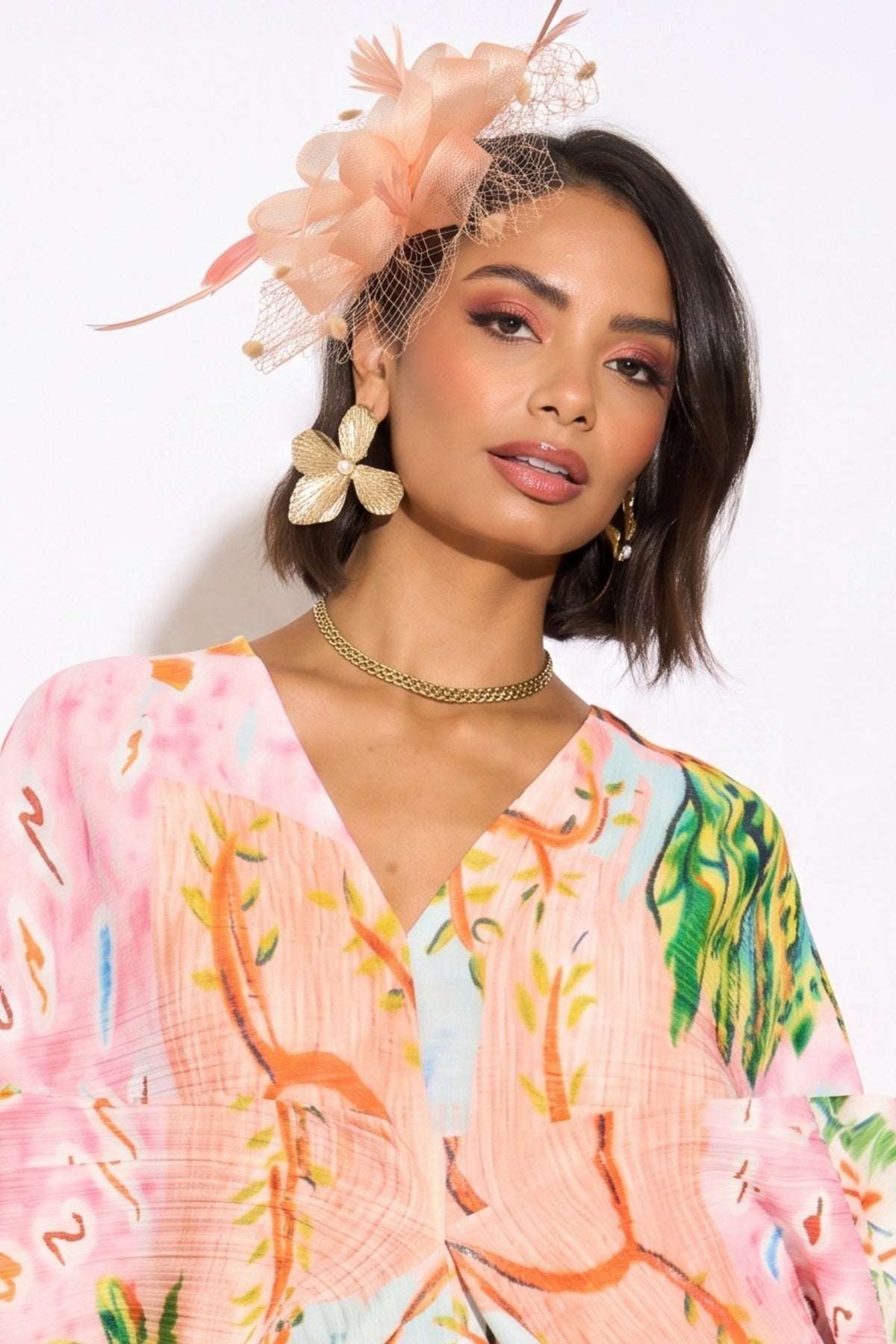Feather Flower Fascinator with Netted Veil