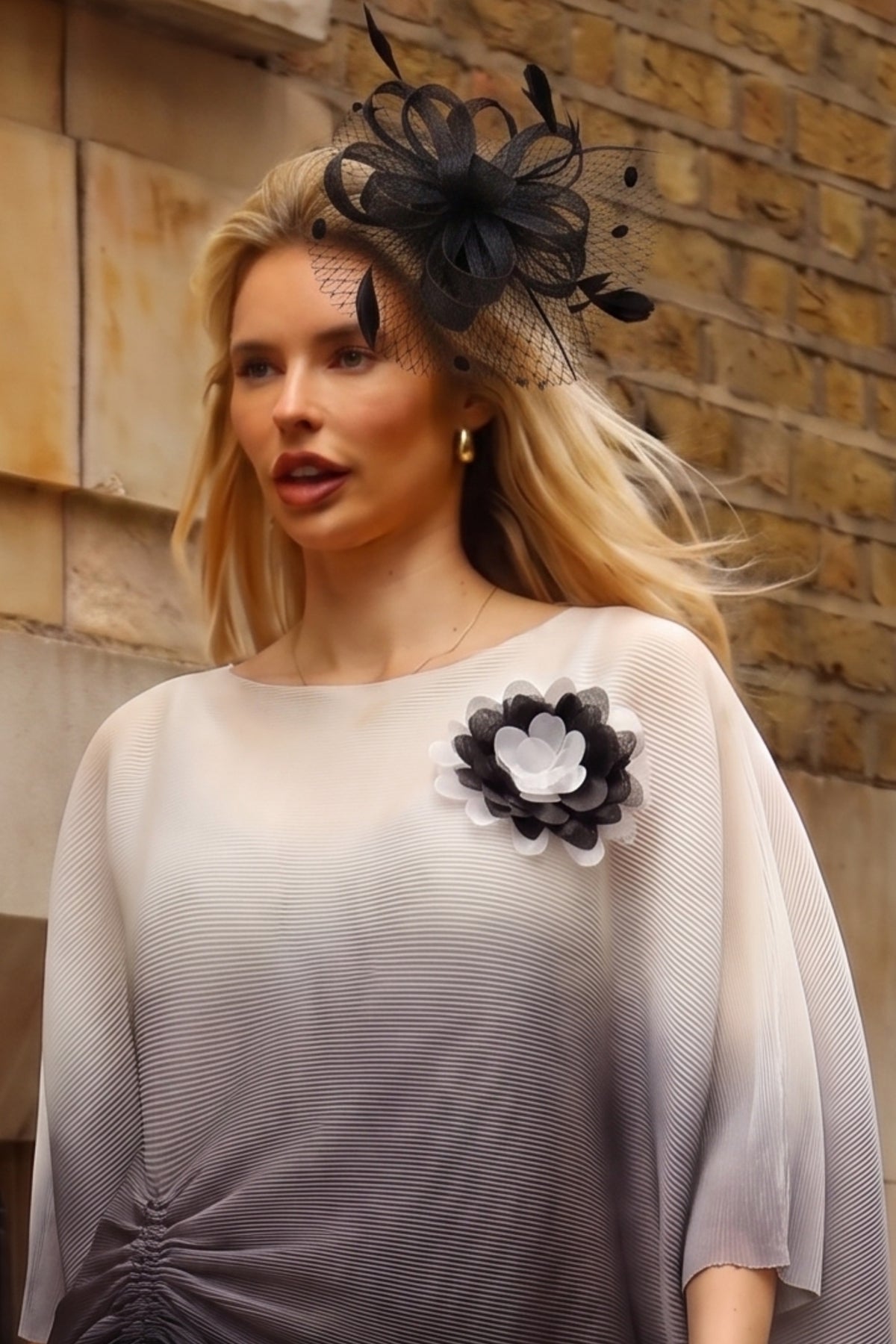 Feather Flower Fascinator with Netted Veil