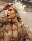 Feather Flower Fascinator with Netted Veil