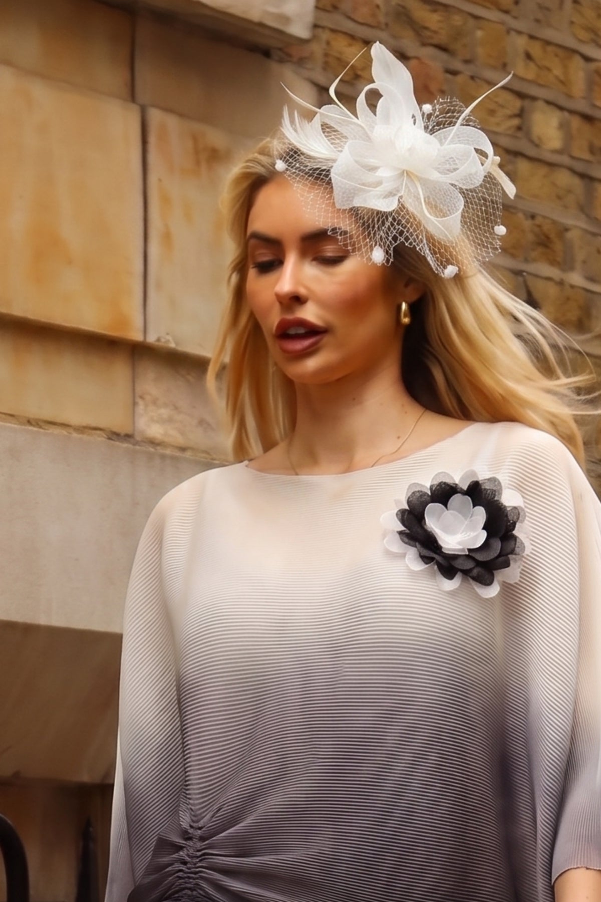 Feather Flower Fascinator with Netted Veil