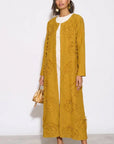 Statement Textured Floral Longline Cardigan in Mustard