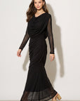 Statement Draped Mesh Layered Maxi Dress in Black