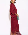 Floral Cutwork Pleated Kimono Sleeve Midi Dress