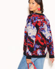 Multi color print brushed mohair knitted jumper (Red)