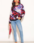 Multi color print brushed mohair knitted jumper (Red)