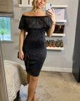 Metallic Frill Bardot Bandage Dress in Sliver