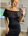 Metallic Frill Bardot Bandage Dress in Sliver