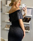 Metallic Frill Bardot Bandage Dress in Sliver