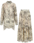 Animal and Forest Scarf print Shirt and Midi Skirt Co-ords in Black