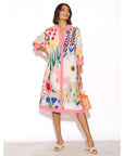 Painterly Wildflower Sheer Shirt Dress – Pink Trim