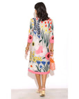 Painterly Wildflower Sheer Shirt Dress – Pink Trim