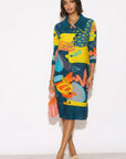 Playful Abstract Print Full Pleated Shirt Dress