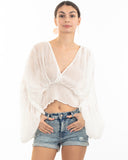 Elaticated body and sleeves oversized top in white