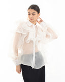 Multi Layer ruffles design sheer organza  shirt in White