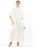 Cotton blend oversized shirt dress with ruffle sleeves design in white