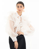 Multi Layer ruffles design sheer organza  shirt in White