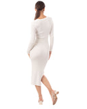 Soft Knitted Ribbed Midi Bodycon Dress Long Sleeve In White