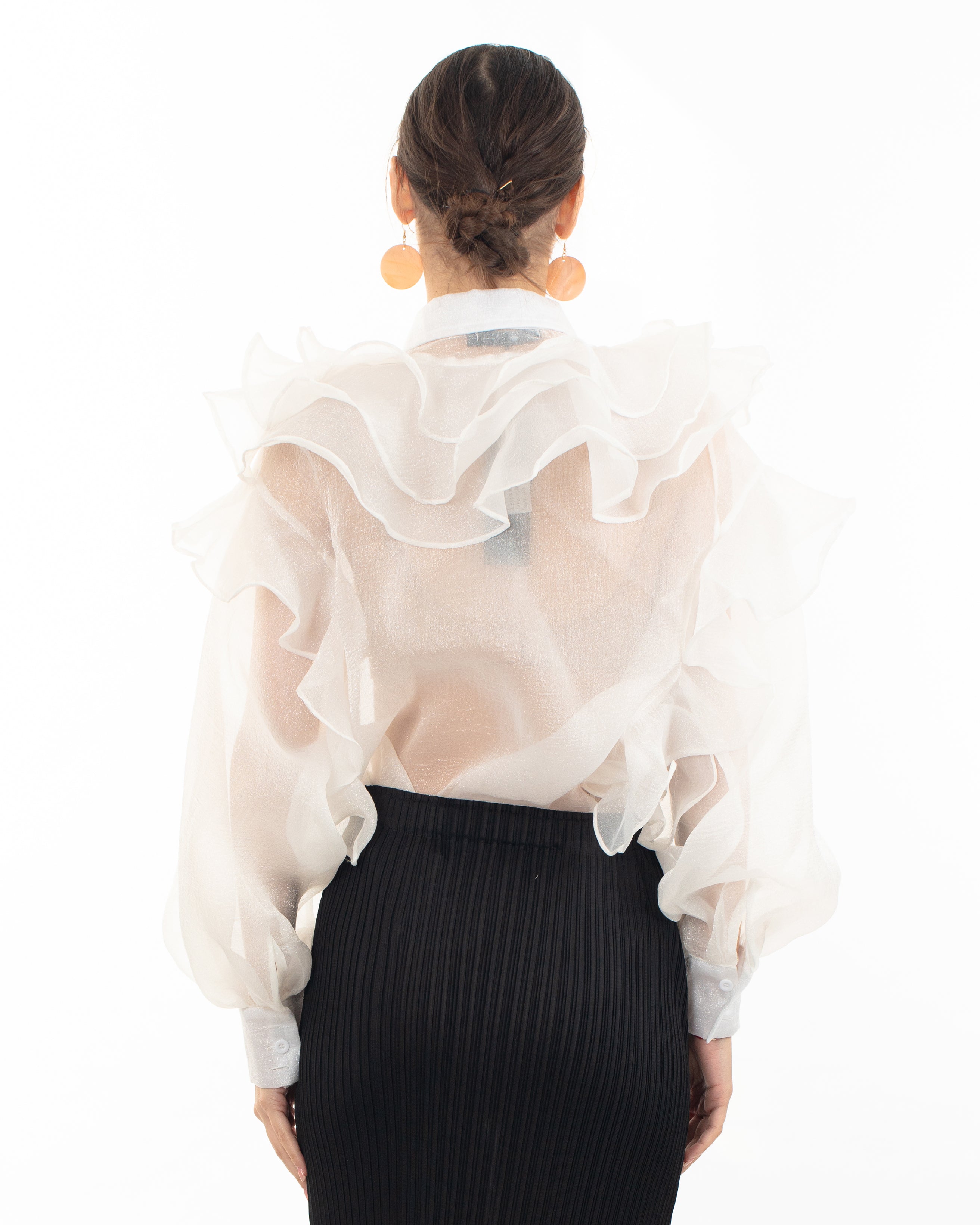 Multi Layer ruffles design sheer organza shirt in White – CY Boutique